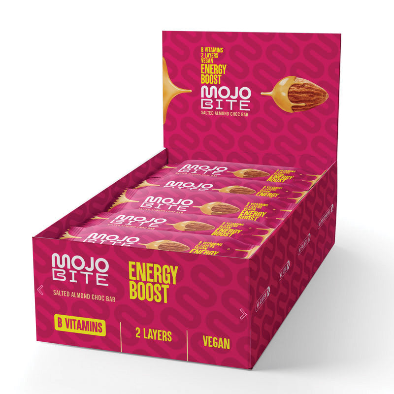 MojoBite Energy Boost Salted Almond Choc Riegel, 1 Box (12x44g)