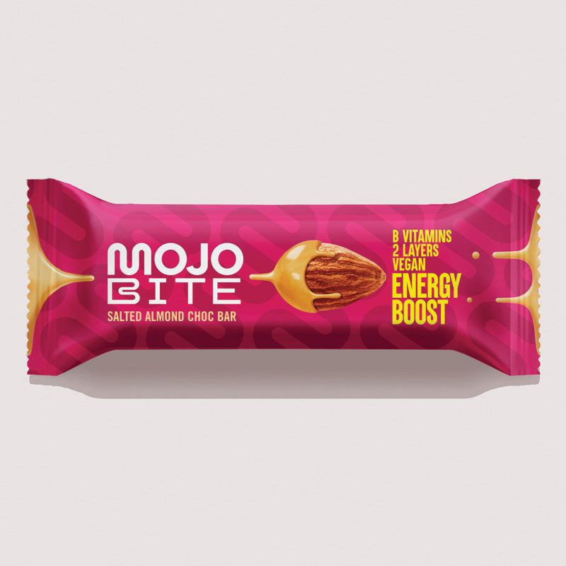 MojoBite Energy Boost Salted Almond Choc Riegel, 1 Box (12x44g)