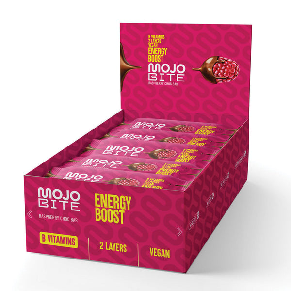 MojoBite Energy Boost Raspberry Choc Riegel, 1 Box (12x44g)
