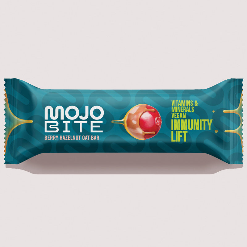 MojoBite Immunity Lift Beere Haselnuss Hafer Riegel, 1 Box (12x50g)